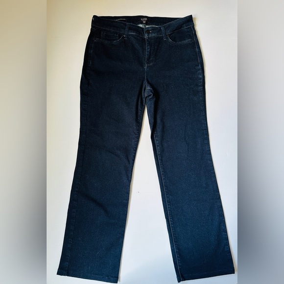 NYDJ Jeans Marilyn Straight Leg Tuck Stretch Dark Wash Blue Denim Size 10 - Picture 1 of 10